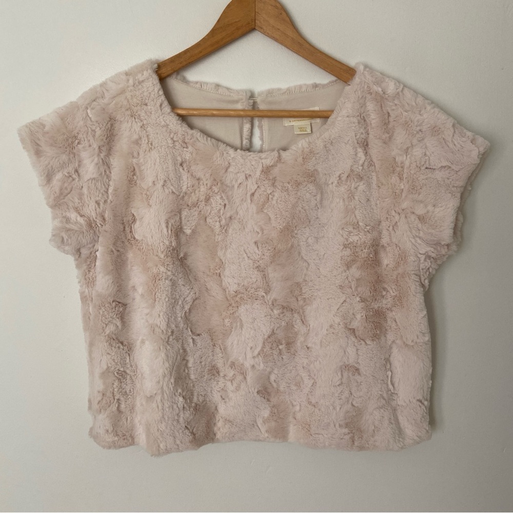 Maeve Faux Fur Top in Cream size Small Statement Luxe Anthropologie - Picture 4 of 15